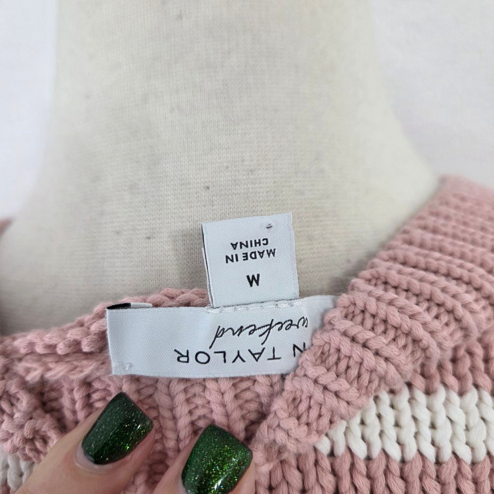 Ann Taylor Weekend pink striped cardigan sweater button down women's medium M - Picture 7 of 9